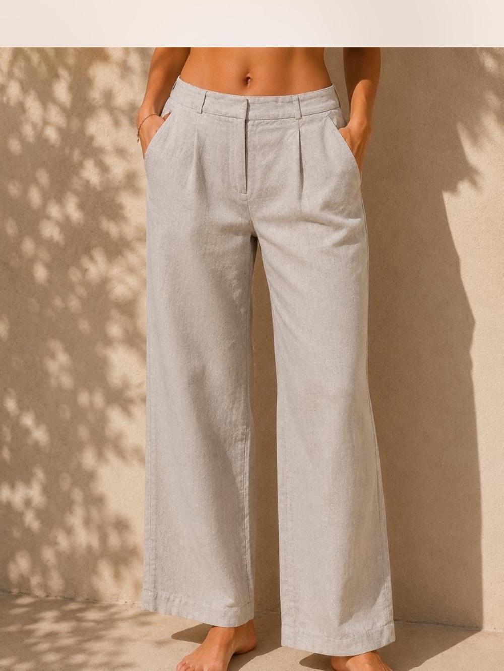 LOFT Peyton Linen Blend Wide Leg Trouser Pants Beige Size 8